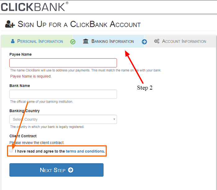 ClickBank-Account signup-step 2