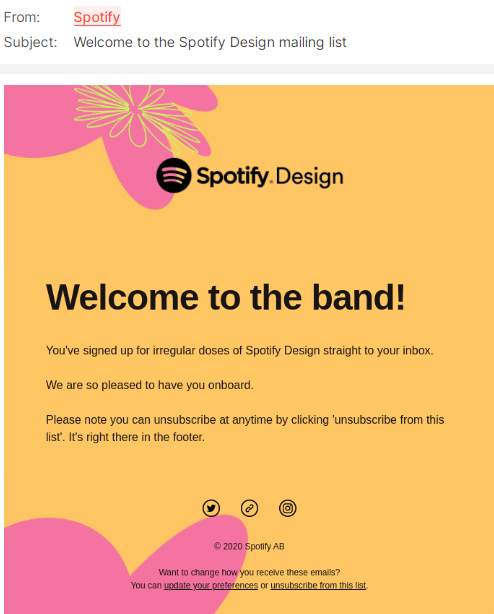 Spotify welcome email